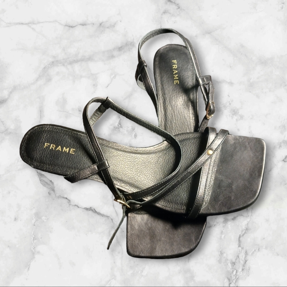 Frame Denim Black Leather Sandals